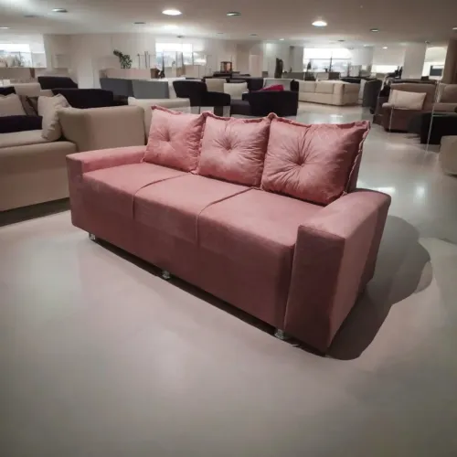Sofá de 3 lugares em Suede Rosa