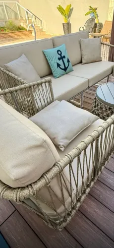 Sofas área externa alumínio corda nautica estofado 