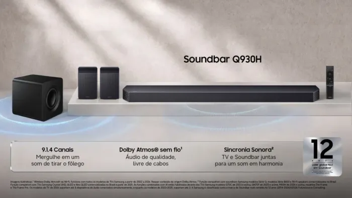 Soundbar Samsung HW-Q930H, com 9.1.4 canais, Dolby Atmos® sem fio - 2026 - NOVA/LACRADA