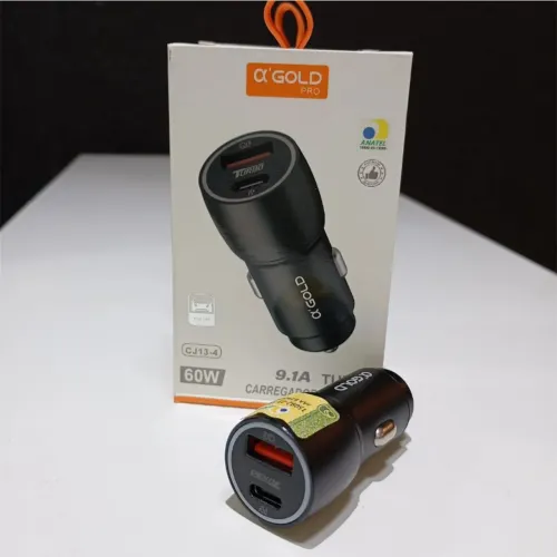 Carregador veicular turbo 60w tipo c e usb