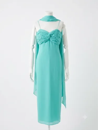 vestido longo verde água com lenço