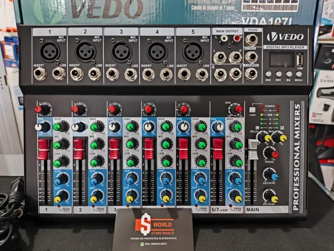 Mesa de Som 7 Canais Bluetooth Vedo - Pronta entrega. Loja Store World