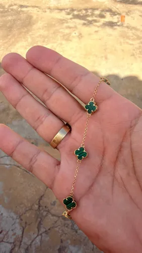 Pulseira de Ouro 18k Trevo Malaquita