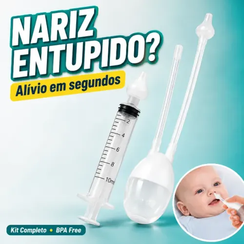 Aspirador Nasal Bebê Kit Sucção Seringa 10ml Silicone Compartimento Higiênico Buba