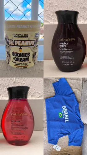 ÓLEOS NATIVA SPA, PASTA DE AMENDOIM E CAMISA DO BRASIL