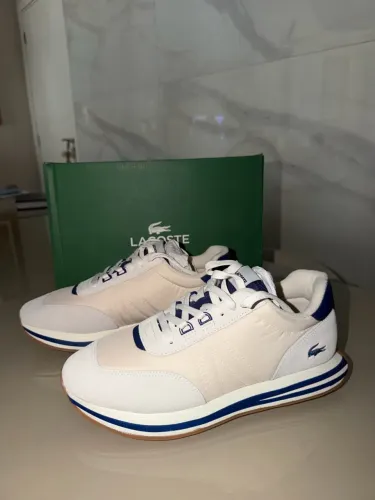 Tênis Masculino Lacoste L-Spin Original Bege e Azul - NOVO