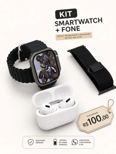 SMARTWATCH + FONE BLUETOOTH COM CANCELAMENTO DE RUÍDO
