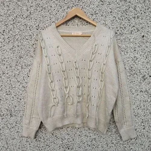 Blusa suéter tricô trançado bege G