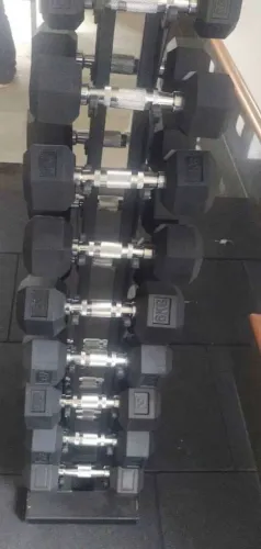 Jogo de halteres sextavado com pegada cromada de 1kg a 10kg com suporte