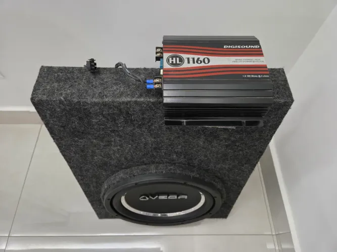 Sub vega 12" bobina dupla+ módulo mono 165w rms+ box montana/saveiro/strada