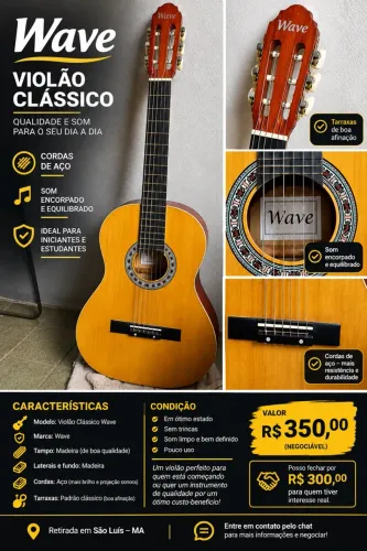 Violão Wave com cordas de aço