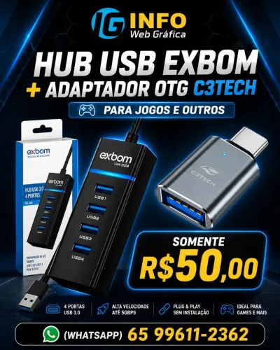 Hub usb Exbom + Adaptador OTG C3TECH