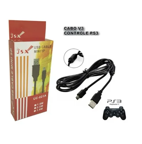 Cabo USB V3 Com Filtro P/Controle PS3 GPS Celular  