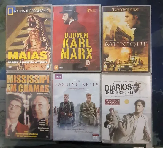 Kit de 6 filmes em DVDs originais tema drama documentário: Munique, Diários de motocicleta
