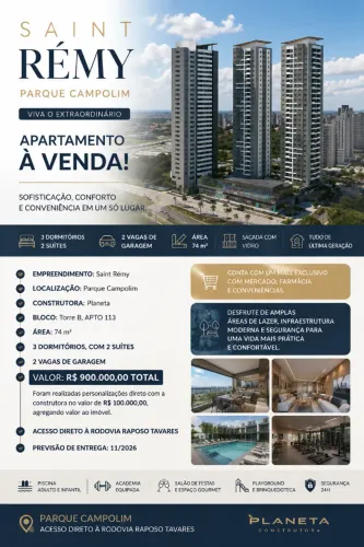 APARTAMENTO À VENDA | SAINT RÉMY - PARQUE CAMPOLIM