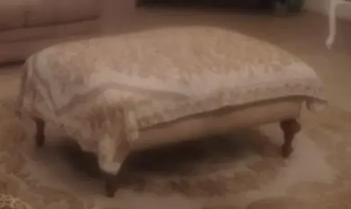Puff com pés de madeira