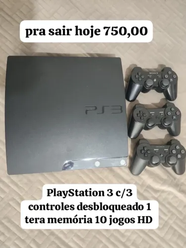 PlayStation 3 desbloqueado com 3 controle 10 jogos HD R$ 750,00