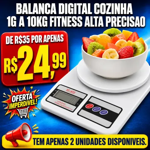 Balança Digital de Cozinha 1g a 10kg Alta Precisão Fitness