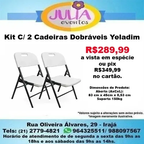 Kit C/ 2 Cadeiras Dobráveis Yeladim - Suporta 150kg