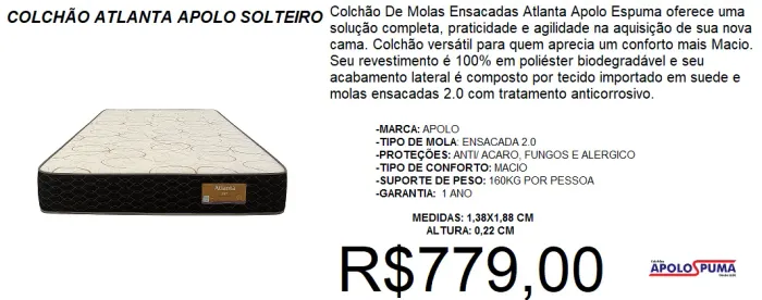 COLCHÃO - ATLANTA - CASAL - COMPRE HOJE E RECEBA EM ATÉ 72 HORAS 