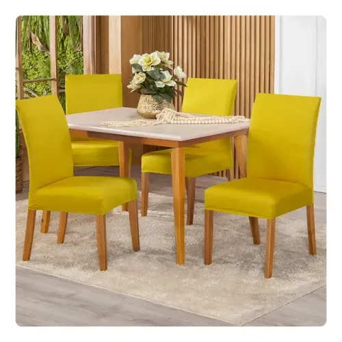 mesa de jantar tok com 4 cadeiras na cor amarelo mostarda