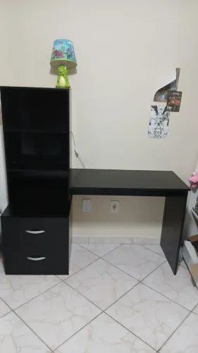Escrivaninha Mesa de Estudos com Estante e 2 Gavetas (Modelo Ônix) - Preta 