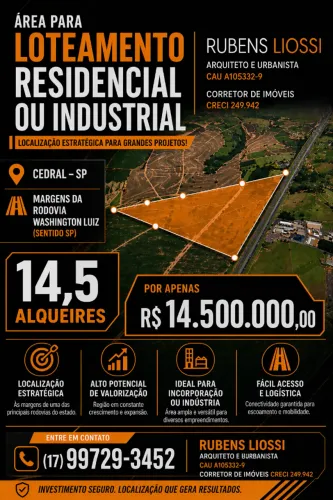 CEDRAL (SP) Sítio 14,5 alqueires na Rodovia Washington Luiz