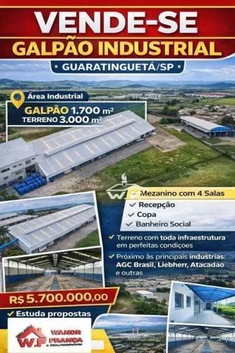 Galpão, 1700 m² - venda por R$ 5.700.000,00 ou aluguel por R$ 19.000,00/mês - Chácaras San