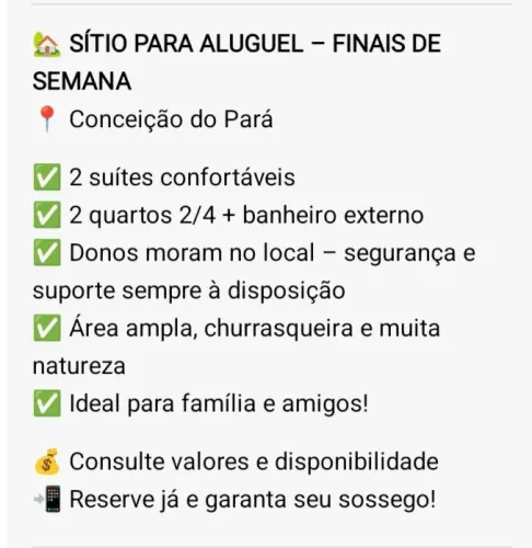 Aluguel para finais de semana e temporada