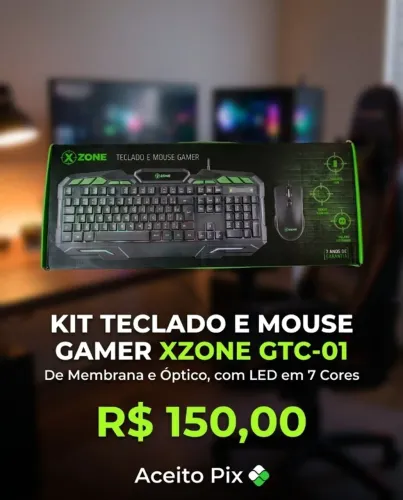 Teclado e Mouse para Computador Gamer XZone GTC-01, Óptico, com LED em 7 Cores - NOVO