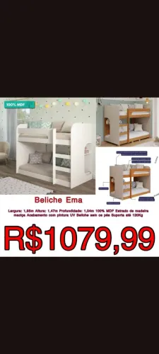 Beliche Ema 100% MDF e Estrado de Madeira Maciça