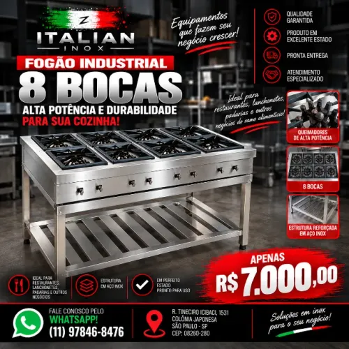 Fogão Industrial 8 Bocas Impecável