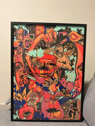 Quadro moldura cavalo do cão " A mata contra-ataca" 