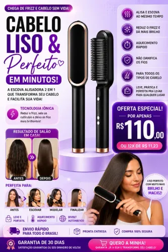 Escova alisadora elétrica 2 em 1