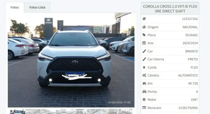 Toyota Corolla Cross XRE 2.0 16V Flex AUT 2024