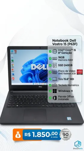 Notebook Dell Vostro 15 - Intel Core i5 8ª G | 16GB RAM | SSD 240GB | Placa de Vídeo Amd