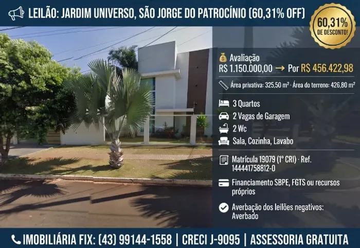 ? LEILÃO: JARDIM UNIVERSO, SÃO JORGE DO PATROCÍNIO (60,31% OFF)