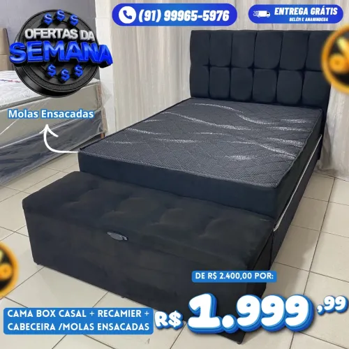 CAMA BOX CASAL + RECAMIER + CABECEIRA / MOLAS ENSACADAS