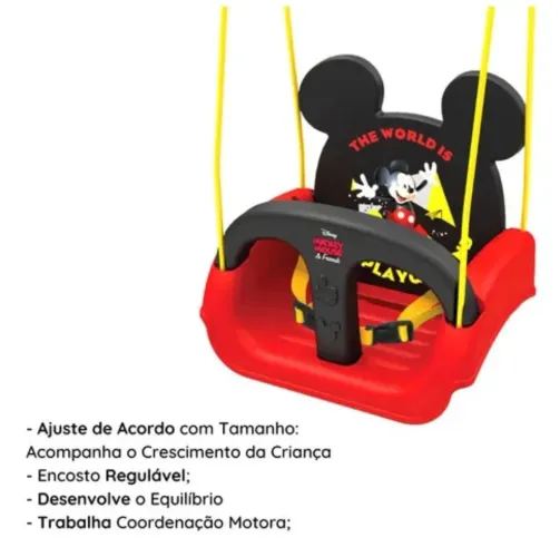 Balanço Infantil Mickey 3 em 1 Disney Encosto Regulável