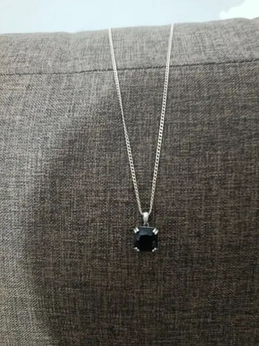 CORRENTE DE PRATA 925 MASCULINA ESCAMA 60cm 3mm COM PINGENTE DE PEDRA PRETA LAPIDADA 10mm