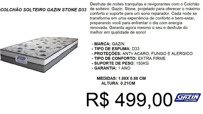 Colchão solteiro gazin stone d33 - frete gratuito!