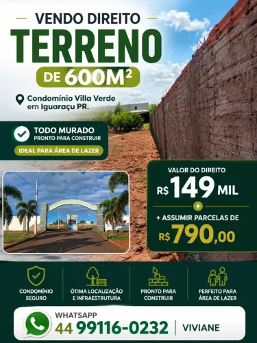 VENDO TERRENO 6O0M. Condomínio Villa Verde Iguaçu PR