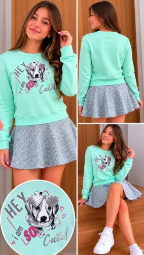 Conjunto CARINHOSO - Tamanho 16 - Blusa de Moletom e Short Saia