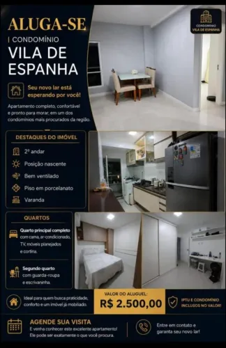 ALUGO APARTAMENTO SEMI MOBILIADO NO CONDOMÍNIO VILA ESPANHA 