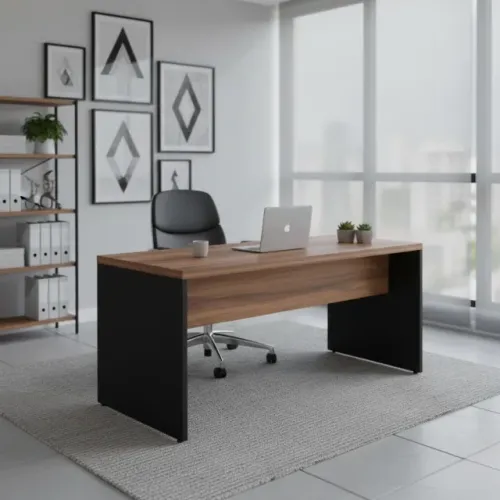 Mesa de Escritório 1,70×0,70m Sem Gavetas Nogal Sevilha/Preto Design Moderno 21474