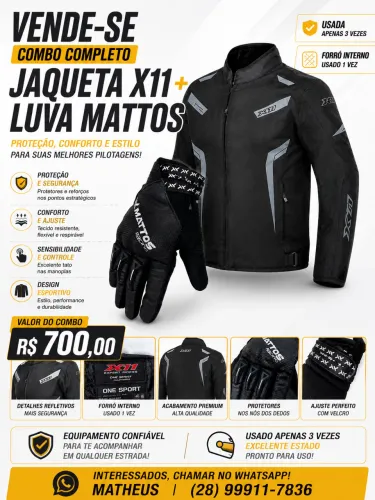 JAQUETA MOTO X11 ONE SPORT + LUVA MATTOS RACING (COMBO)