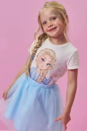 Conjunto kukiê em blusa meia malha e saia de tutu Elsa