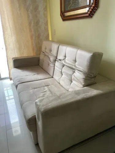 Sofá Retrátil e Reclinável Cine Estofados - Cor Bege (Suede/Veludo)