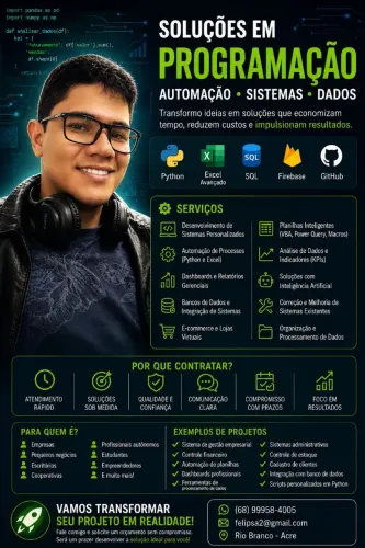Programador Freelancer: Automação Python, Sistemas e Planilhas Excel