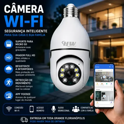Câmera Lâmpada Wi-Fi 360° Full HD | Fácil Instalação